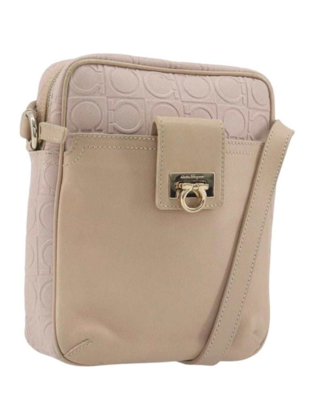 Salvatore Ferragamo Gancini Shoulder Bag Leather Pink Gold